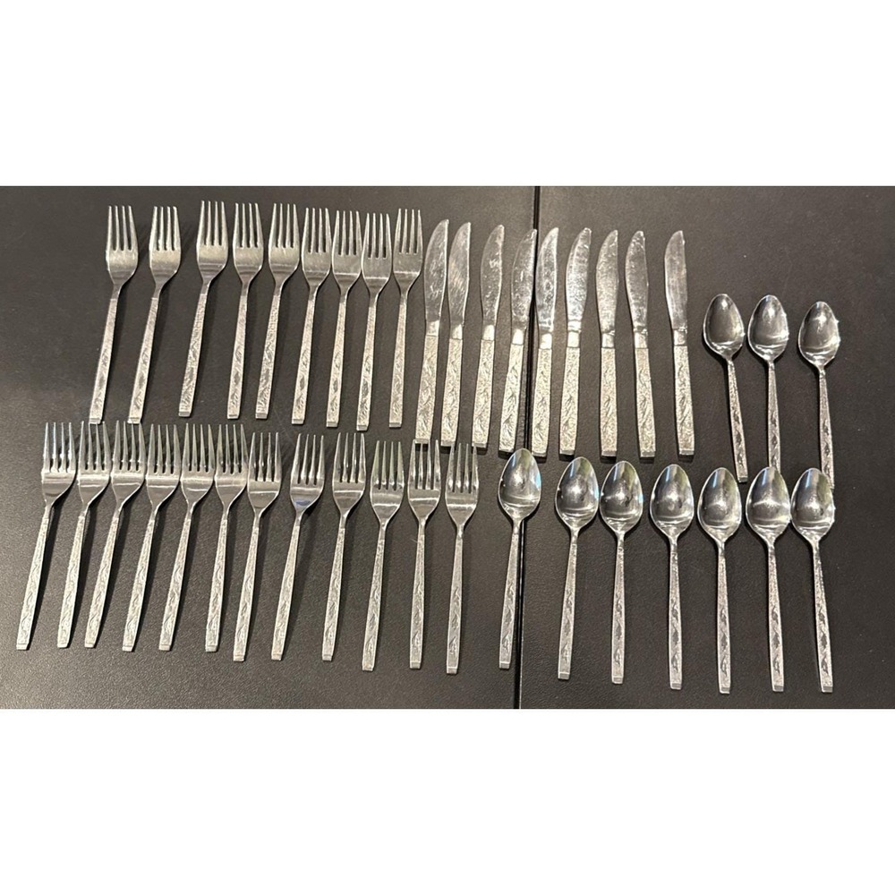 Carlton Stainless CAS2 Textured Leaves Korea 40 Piece Set Variety Teaspoon Fork
